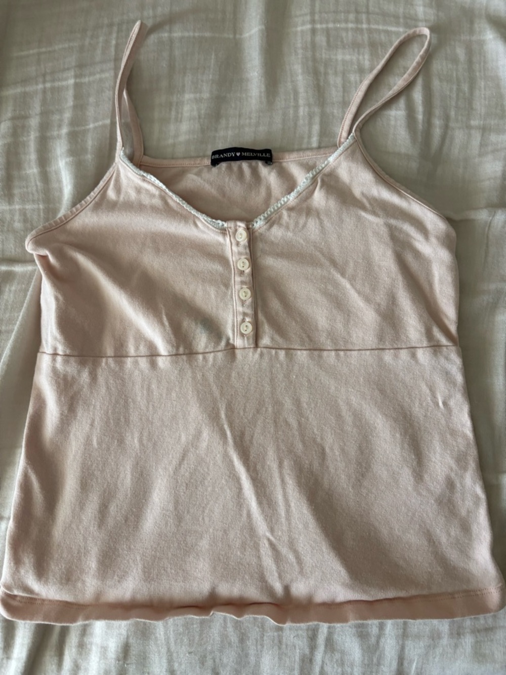 Brandy Melville Pale Pink Ribbed Button-Front Tank